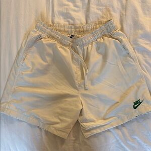 Nike Off-White Swim Shorts with Green Emblem and Mesh Inner Lining | 5.5 Inseam